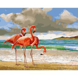 Опт-картина / Painting by numbers 40x50 Flamingos on the shore