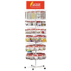 Bodenständer für Waren TREASURE ISLAND mit Topper, 200x57 cm, 72 Haken, 6 Drehreihen