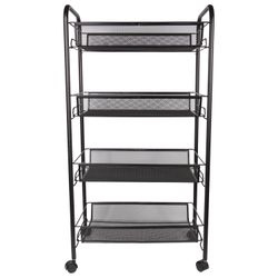BRABIX / Office and household shelf (trolley) 4 tiers, on wheels, metal, black, 43.5х26х83.5 cm