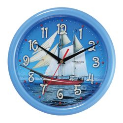Wall clock TROYKA 21241250, round, blue with a picture of "Sailboat", blue frame, 24,5х24,5x3,1 cm