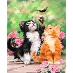 Опт-картина / Pintura por números 40x50 Gatitos y una mariposa