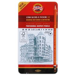 Koh-I-Noor / A set of black lead pencils of different hardness 12 pcs, 6V-6N