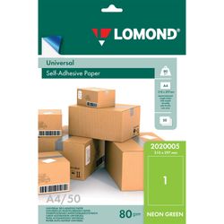 Label, self-adhesive 210 × 297 mm, 1 label, neon green, 80 g/m2, 50 sheets, LOMOND