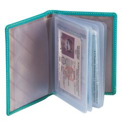 FABULA / "Ultra" driver's wallet, genuine leather, 6 plastic pockets, turquoise