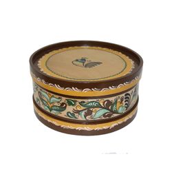 Беломорские узоры / Wooden box with lid "green Rakulskaya painting" round 12.5 cm