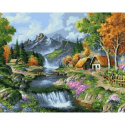 Опт-картина / Pintura por números 40x50 Cachoeira da montanha