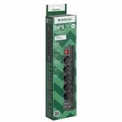 DEFENDER / Surge protector DFS 751, 5 outlets, 1.8m, 2 USB ports, 2.1A, black
