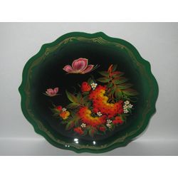 Сувениры из Н.Тагила / Souvenirs from N. Tagil / Tray "Baroque. Rowan on green on green", 19 cm