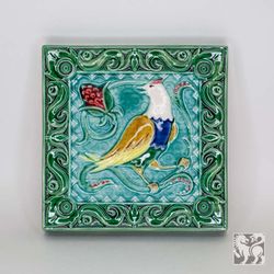 Ярославская майолика / Tile "Nightingale", green