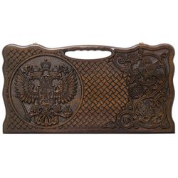GamesDealer / Backgammon geschnitzt "Wappen der Russischen Föderation", Haleyan