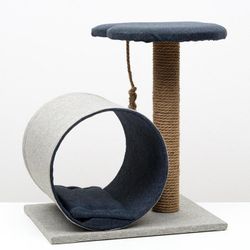 Пижон / Dude / Scratching post complex with tunnel and shelf, 44x35x50 cm, matting, jute, gray-blue