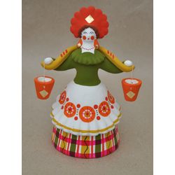 Дымковская глиняная игрушка / Figurine "Lady peasant water carrier"