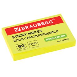 BRAUBERG / Self-adhesive block (stickers) NEON, 76x51 mm, 90 sheets, yellow