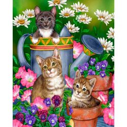 Опт-картина / Painting by numbers 40x50 Cats with flowers