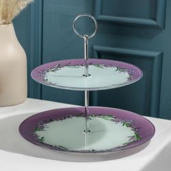 Доляна / Doliana / 2-tiered round dish "Lavender sprig", 25/20 × 24 cm