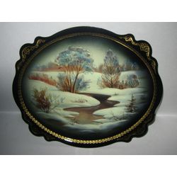 Сувениры из Н.Тагила / Souvenirs from N. Tagil / Tray "Subject painting. Winter in the forest", 30x25 cm