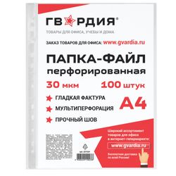 Folder files perforated GUARD, A4, 100 pieces set, smooth, 30 µm