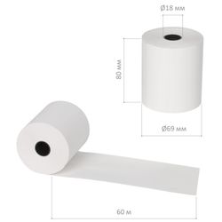 收据胶带 THERMO PAPER 80 mm（直径 69 mm，长度 60 m，套筒 18 mm）套装 6 件，BRAUBERG
