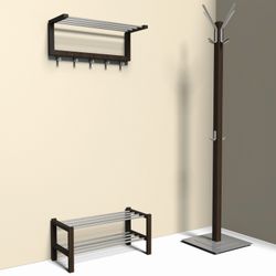SHT-SR9 shoe shelf, 650 x290 x295 mm, 2 shelves, wood/metal, wenge/chrome