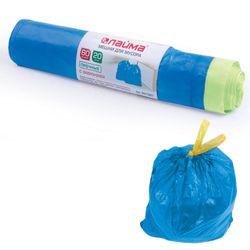 ЛАЙМА / Garbage bags 60 L, ties, blue, 20 pcs per roll, HDPE, 12 microns, 55x62 cm (± 5%), durable