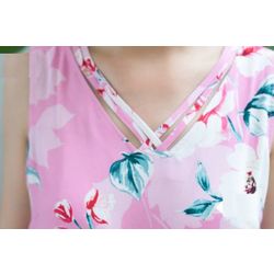 Summer sundress of purple color with decorative neckline