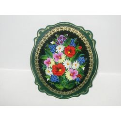Сувениры из Н.Тагила / Souvenirs from N. Tagil / Tray "Oval-Baroque. Summer flowers on green", 30x25 cm
