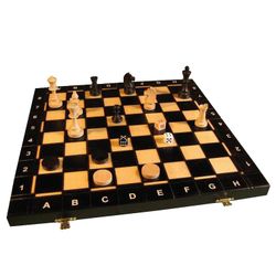 GamesDealer / Tavla + Dama + Satranç "Senatör" (Polonya, ahşap, 42x21x5cm), Madon