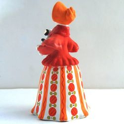 Дымковская глиняная игрушка / Figurine "Lady with a dog in a red jacket"