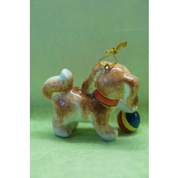 Ярославская майолика / Christmas toy "Archie's puppy with a ball"