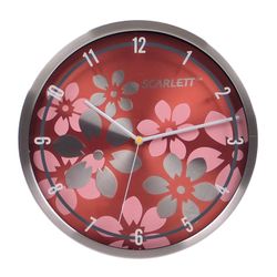 Watch SCARLETT SC-33B, round, brown with floral pattern, silver frame, 30x30x5,2 cm