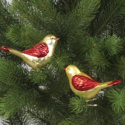 ЗОЛОТАЯ СКАЗКА / Christmas tree decorations "Bird", SET 2 pcs., Plastic, 11 cm, golden color with red wings