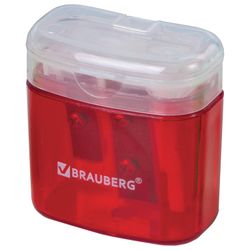 Sharpener BRAUBERG "Chief" container, plastic, rectangular, 2 holes, with lid, assorted