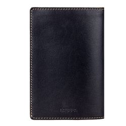 Capa para passaporte FABULA "Kansas", couro genuíno, costura, relevo "Passport", preta