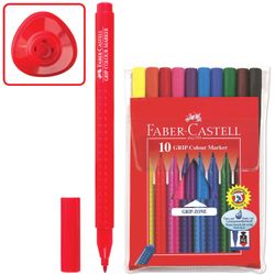 Markers FABER-CASTELL "Grip", 10 colors, triangular, washable, PVC packing