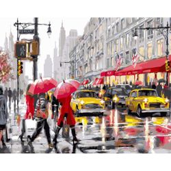 ВанГогВоМне / VanGogVoMne / Paint by number "Yellow taxis and red umbrellas" 40x50 cm