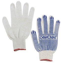 ОФИСМАГ / Cotton gloves LUX, SET of 5 PAIRS, 10 class, 40-42 g, 116 tex, PVC dot, WHITE