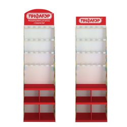 Stand for product outdoor PYTHAGORAS, 200х60х40 cm, 3 shelves, 25 hooks, cardboard
