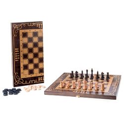 GamesDealer / Oyun 2'si 1 arada küçük venge, günlük kayın satranç (dama, satranç) "Süs" (400 * 200 * 40) ile altın çekme
