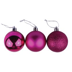 ЗОЛОТАЯ СКАЗКА / Palle di Natale SET 6 pezzi, plastica, 6 cm, FUCSIA (lucido, opaco, glitter)