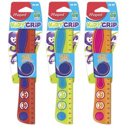 Ruler MAPED (France) "Kidy'Grip", 20 cm, plastic with rubber inserts, non-slip, with stencils