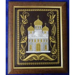 Wall panel "Temple" embroidered with gold thread