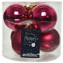 Kaemingk / Set palline vetro 8 cm mix fucsia lampone, 6 pz