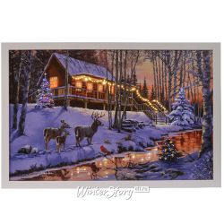 Kaemingk / LED picture Santa's Party House 58 * 38 cm with fiber optic and LED backlighting, battery operated
