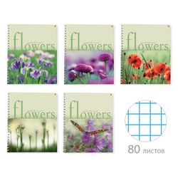 Альт / Cuaderno A5 80 l. peine, jaula, laminado brillante, "Flores" / 12 uds.