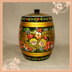 Wooden breadbox barrel - painted on gold