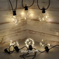 Kaemingk / Satelliten-Lichterkette, 10 Lichter, warmweiße Micro-LED, 4,5 m, PVC schwarz, anschließbar, IP44