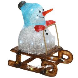 Kaemingk / Figurine lumineuse Bonhomme de neige sur un traîneau 33 cm, 30 lampes LED, à piles, IP44