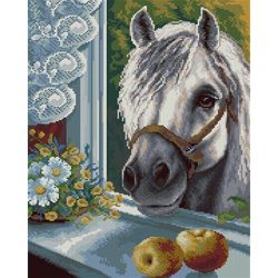 Опт-картина / Cheval au point de croix et pommes