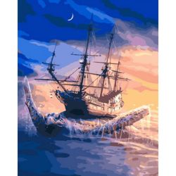 Опт-картина / Painting by numbers 40x50 Turtle and ship