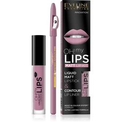 Matte lipstick No. 03 series oh my lips; 4.5 ml + contour lip pencil 23-rose nude the max intense colour - set of 3, Eveline